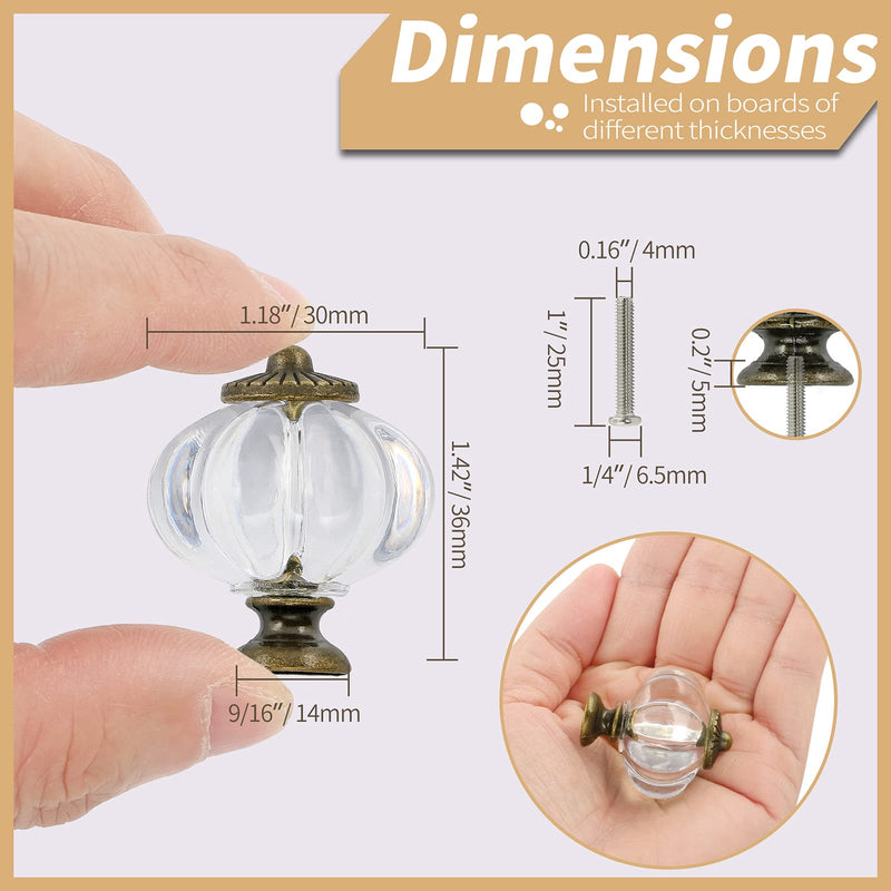 Clear Acrylic Knobs 12 Pack - Pumpkin Cabinet Knobs Retro Dresser Knobs - Vintage Drawer Pulls with Screws for Closet Drawer Cupboard Cabinet and DIY Home Project 1-3/8 Inch Clear