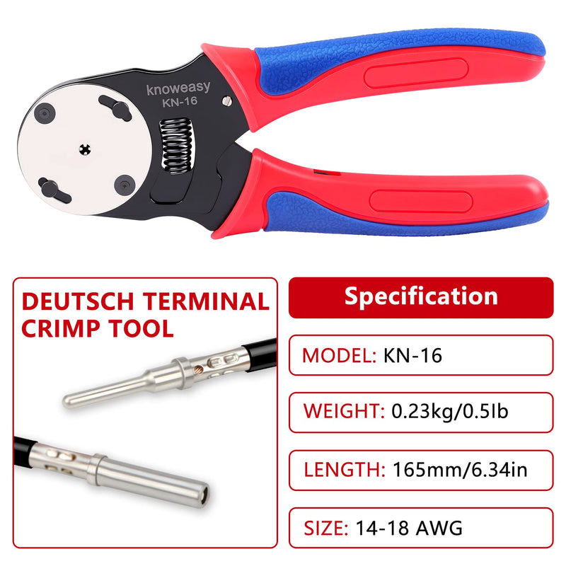 Deutsch Crimper,Knoweasy 4 Way Indent, 8 Impression Closed Barrel Crimper with Deutsch Crimp Tool for Deutsch Contacts - Gage 14, 16, 18 - Perfect for Automotive Application KN 16