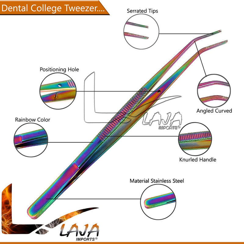 Dental Cotton Tweezers College Pliers Forceps Serrated Tip Stainless Steel Rainbow/Multi Instruments for Educational Use