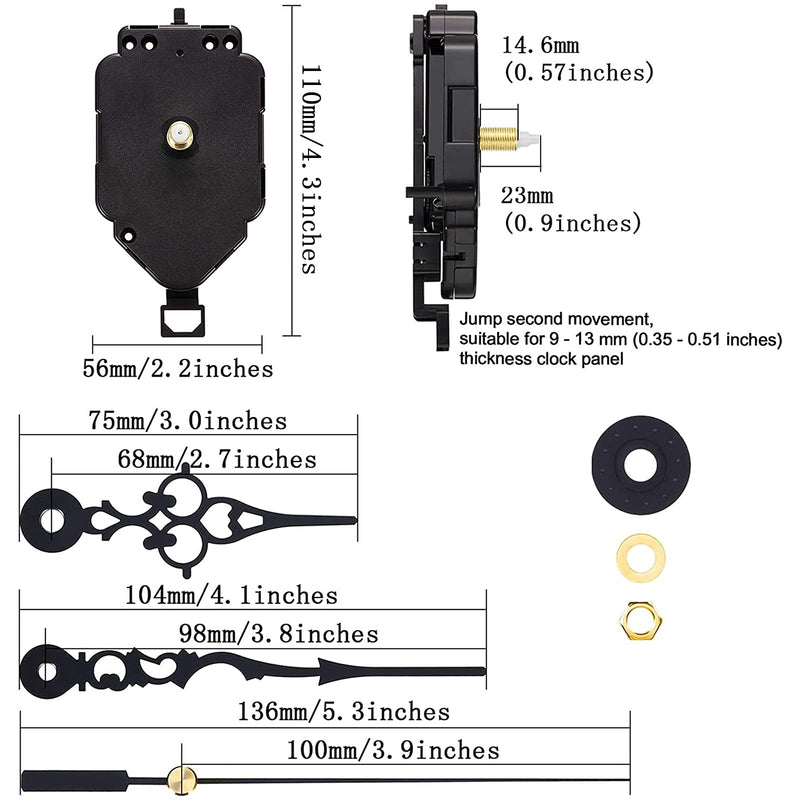 Hicarer DIY Quartz Clock Movement Kits Replacement Clock Movement Mechanism Pendulum (Rod Length 0.9 Inch) Longueur de la Tige 0,9 Pouce