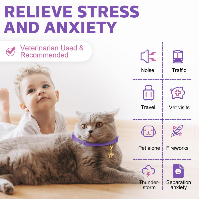 Silkfly 16 Pcs Calming Collar for Cats with 16 Gold Lobster Clasp and 16 Pendants, Adjustable Cat Pheromone Collar Purple Calming Collar for Cats Anxiety and Stress Relief Cat Stop Meowing, 15 Inch - PawsPlanet Australia