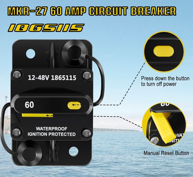 1865115 MKR-27 Circuit Breaker 60 Amp for All Minn Kota 12V/24V/36V/48V Electric Trolling Motors,Waterproof,Designed specifically for marine environments