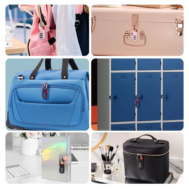 Mini Padlock, BARRYSAIL 3 Pcs Small Locks Set with 3 Digits Combination for Kids Diary Backpack Zipper (Black+Blue+Pink) Black+Blue+Pink