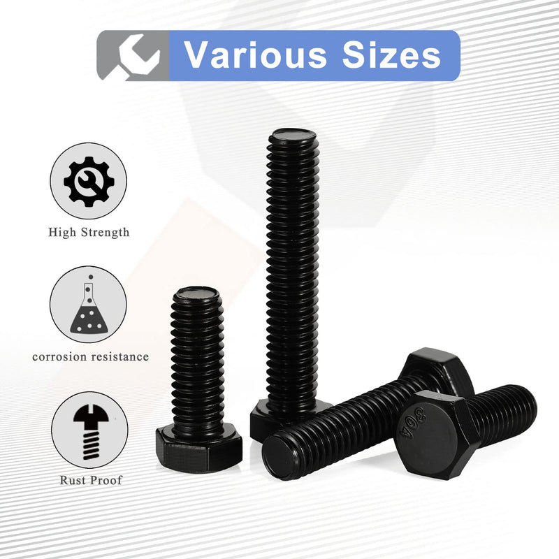 3/8-16 x 2“ Hex Head Bolts, Fully Threaded, Stainless Steel 304(18-8) Bolt, Black Oxide Finish, Quantity 8 3/8-16 x 2"