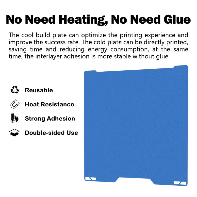 H2D/H2S Cool Build Plate No Heating No Glue for Bambu Lab H2D/H2S 355x346.5mm, 3D Printer Textured Cold PEI Double Sided Platform Surface Sheet Platform Flexible Removable Heated Bed 3D Printing Mat Blue
