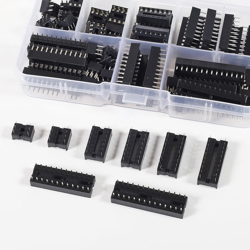 66 Pieces 2.54 mm Pitch DIP IC Sockets Adaptor Assortment Kit 6 8 14 16 18 20 24 28 Pin 66 Pieces
