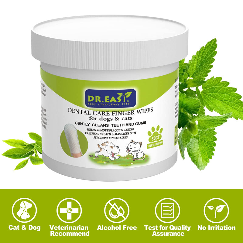 DR.EASY Breath Freshener Dental Finger Wipes 80ct for Dog & Cat, Help Wipe Away Plaque&Tartar, No Added Harsh Chemicals No Brush Formula pack of 1 - PawsPlanet Australia