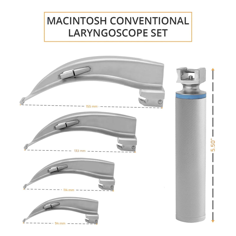 Surgical Online Veterinary Airway Practice Kit - 4 Macintosh Blades + Handle with Case (for Animal Training Use)