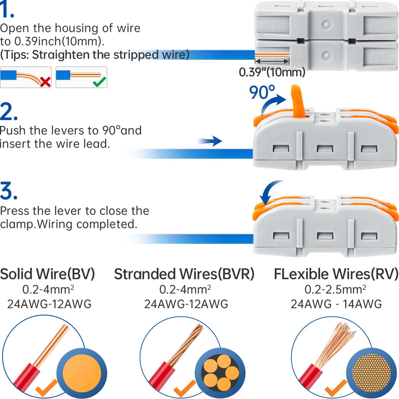 GKEEMARS 50 Pcs Wire Connector, 1 Conductor Compact Splicing Wire Connectors for Circuit Inline 24-12 AWG (Orange)
