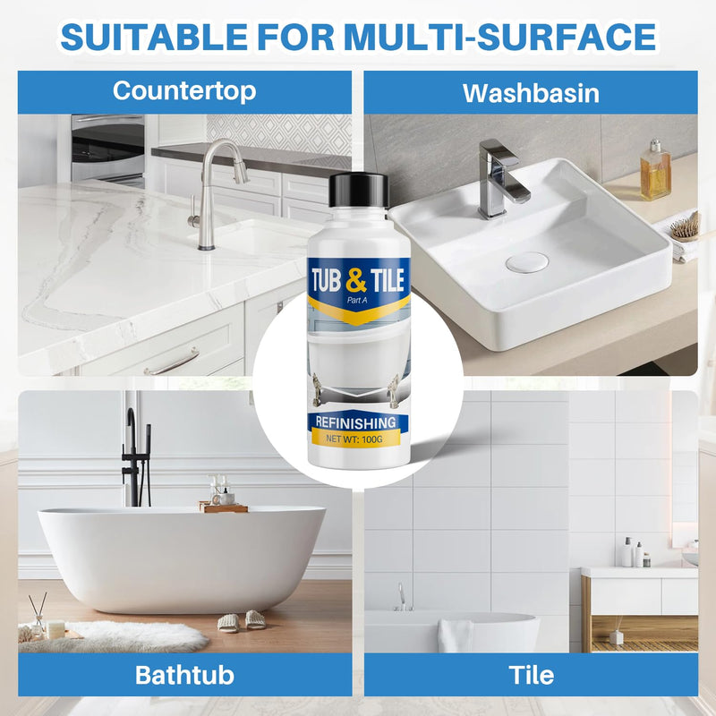 Tub and Tile Paint, 3.5 oz Tub Paint for Bathtub, Bathtub Touch Up Paint White for Sink Bathroom Kitchen Countertop, Water Based & Low Odor, Semi-Gloss white,5-5.5 sq ft 3.5 Fl Oz (Pack of 1)