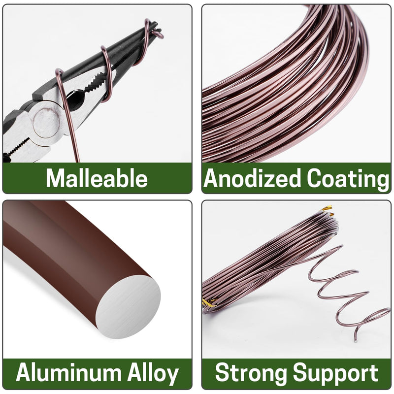 Bonsai Training Wire Set of 4 - Total 128 Feet(32 Feet Each Size) 3 Size - 1.0MM,1.5MM,2.0MM - Corrosion and Rust Resistant (with Bonsai Wire Cutter) Brown(with Bonsai Wire Cutter)