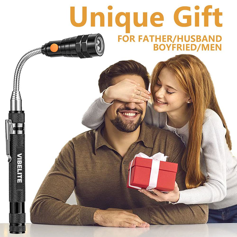 VIBELITE Magnetic Pickup Tool with LED, Telescoping Magnet Flashlight, Birthday Valentines Day Gifts for Men, Handyman, Husband, Boyfriend, Him, Father, Dad (Black) Magnetic Tool + Stylus Pen