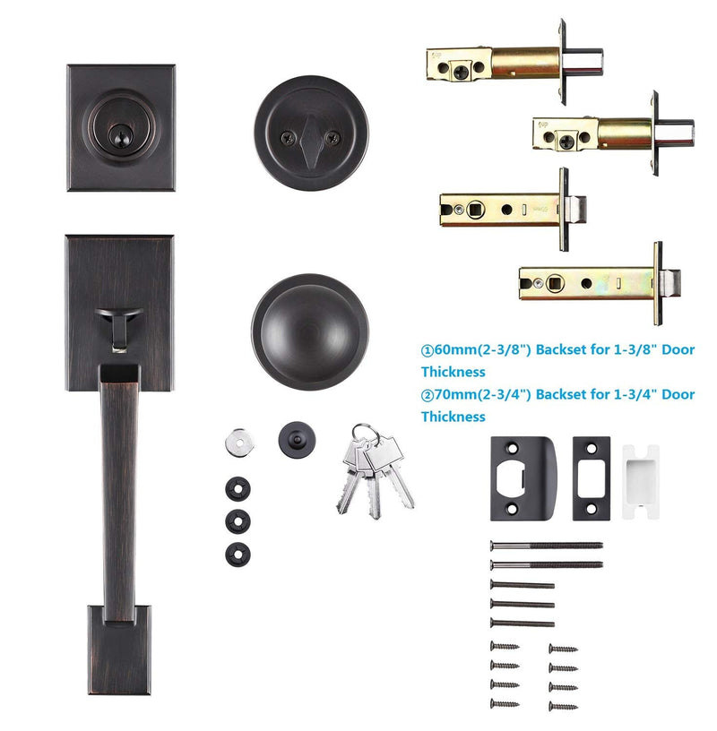 TOGU HS14B-KB-ORB Heavy Duty Single Cylinder Handleset with Lever Door Handle,Solid Entry Door Lockset Leverset for Home Exterior Doors,Oil Rubbed Bronze
