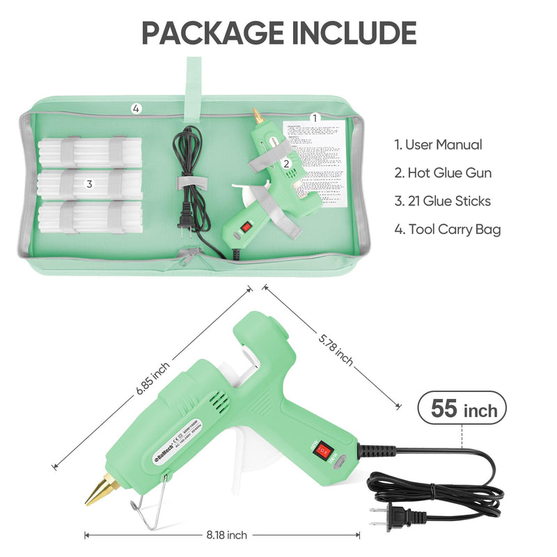 ROMECH 60/100W Dual Temp Hot Glue Gun and Sticks Set, Full Size with Case Light Green