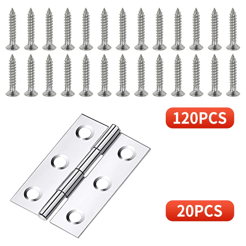 20Pcs 2 Inch Stainless Steel Folding Hings for Wooden Box Small Crafts or Lightweight Projects assigned 120 Screws (2 inch) Silver