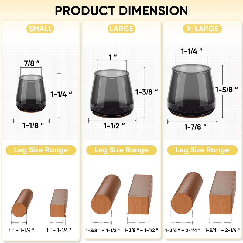 BALEINE Silicone Chair Leg Floor Protectors, Stool Leg Protectors Cap, Chair Leg Caps for Hardwood Floors (Black-32pcs, Round S) Black-32pcs