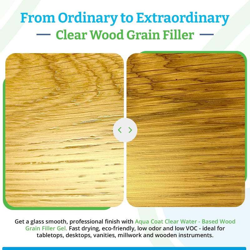 Aqua Coat Water-Based Clear Wood Grain Filler Gel, Fast-Drying, Low Odor, Low VOC, Sandable, Stainable & Paintable, Easy Water Cleanup, Glossy Finish, 16 oz Pint