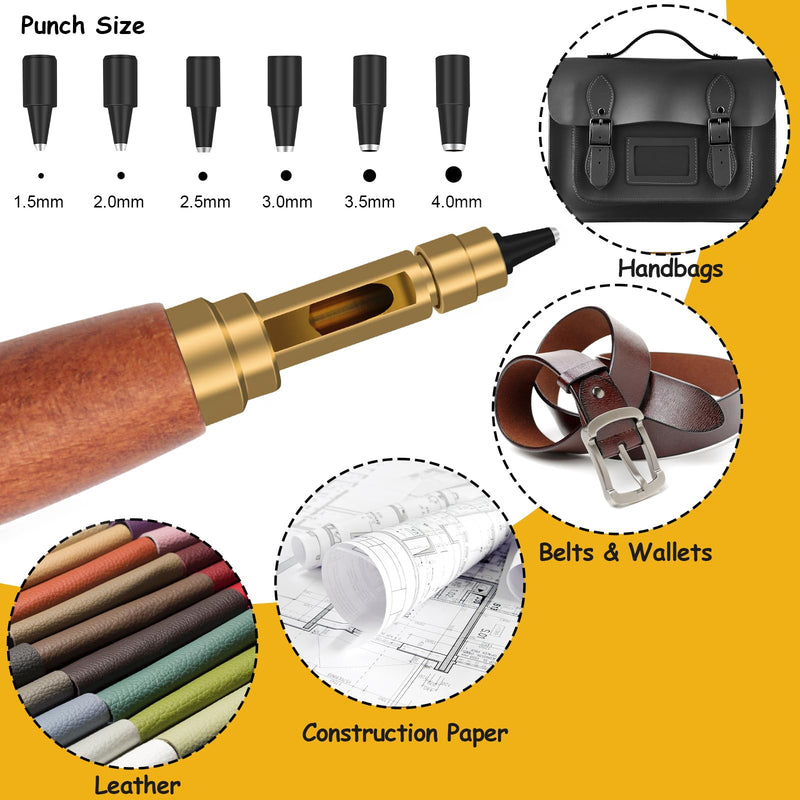 Japanese Screw Punch, Boyistar Wood Handle Belt Hole Puncher, Adjustable Leather Hole Punch Tool (Brown) Brown