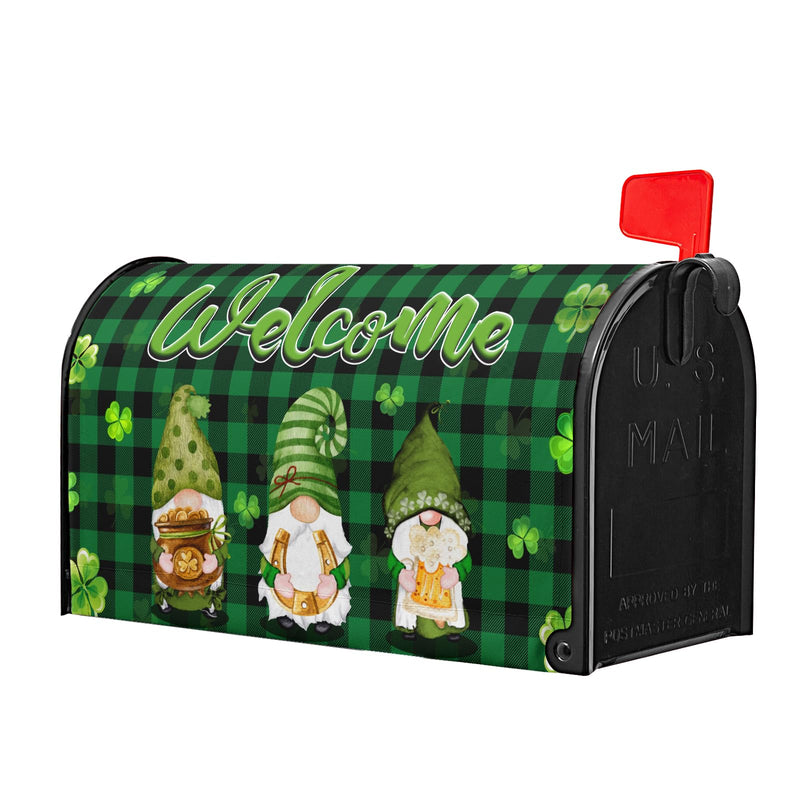 St Patricks Day Gnomes Mailbox Covers Magnetic Green Buffalo Plaid Checkered Magnetic Mailbox Covers Standard Size 18"X21" Welcome St.Patrick's Day Mailbox Cover Post Wraps for Outside Decoration 18x21 Inch style St Patricks Day Gnome Style