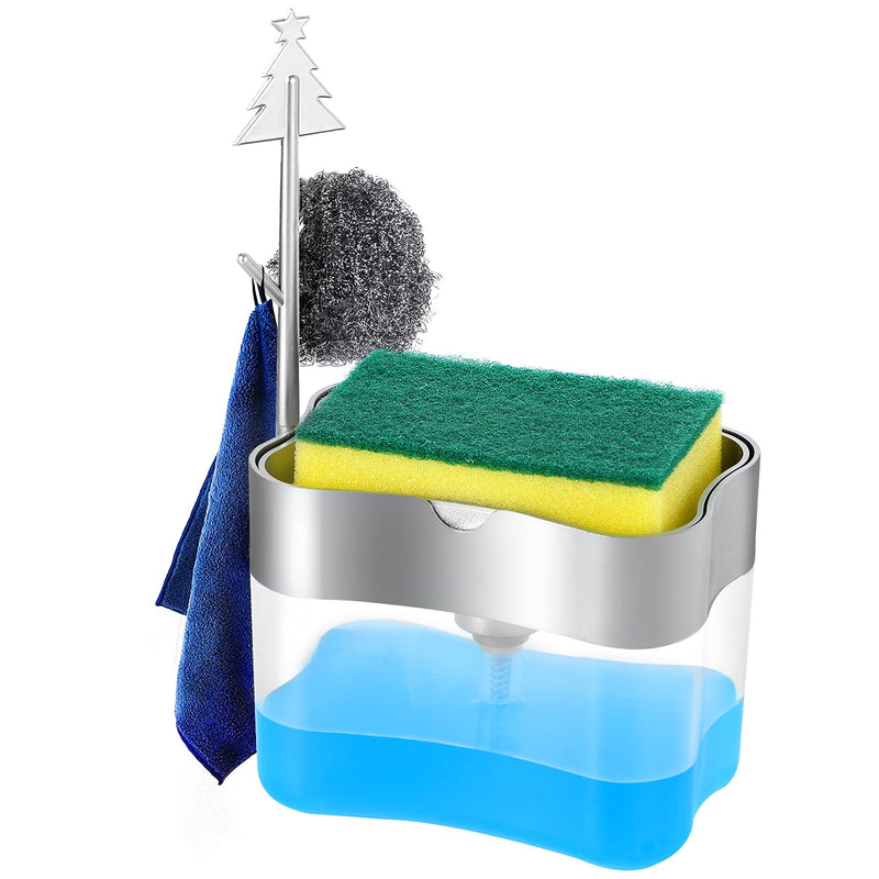 Premium Quality Soap Dispenser with Added Features - Dish Soap Dispenser - Countertop Kitchen Soap Dispenser, Sink Dish Washing Soap Dispenser 13 Ounces (Sponge Included) Silver