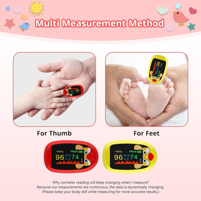 Pulse Oximeter for Kids (Aged 2-12) Rechargeable Children Oxygen and Heart Monitor Fingertip Blood Oxygen Meter Lanyard Portable Digital Oxygen Saturation Monitor (red)