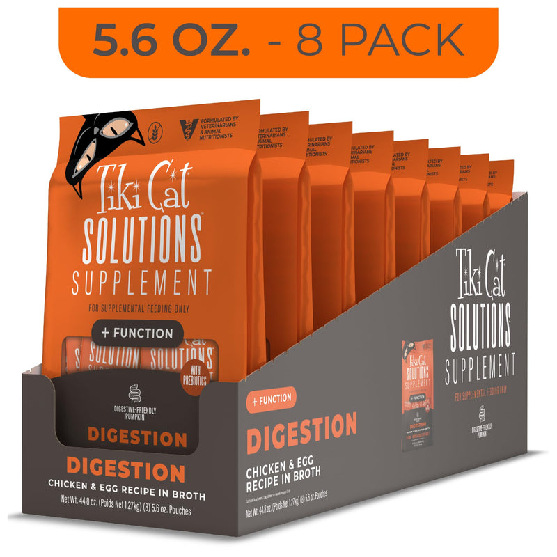 Tiki Cat Solutions Supplements Digestion Mousse, Chicken & Egg in Broth, Formulated to Support Healthy Digestion, Functional Cat Food Supplement, 5.6 oz. Pouch (Pack of 20)