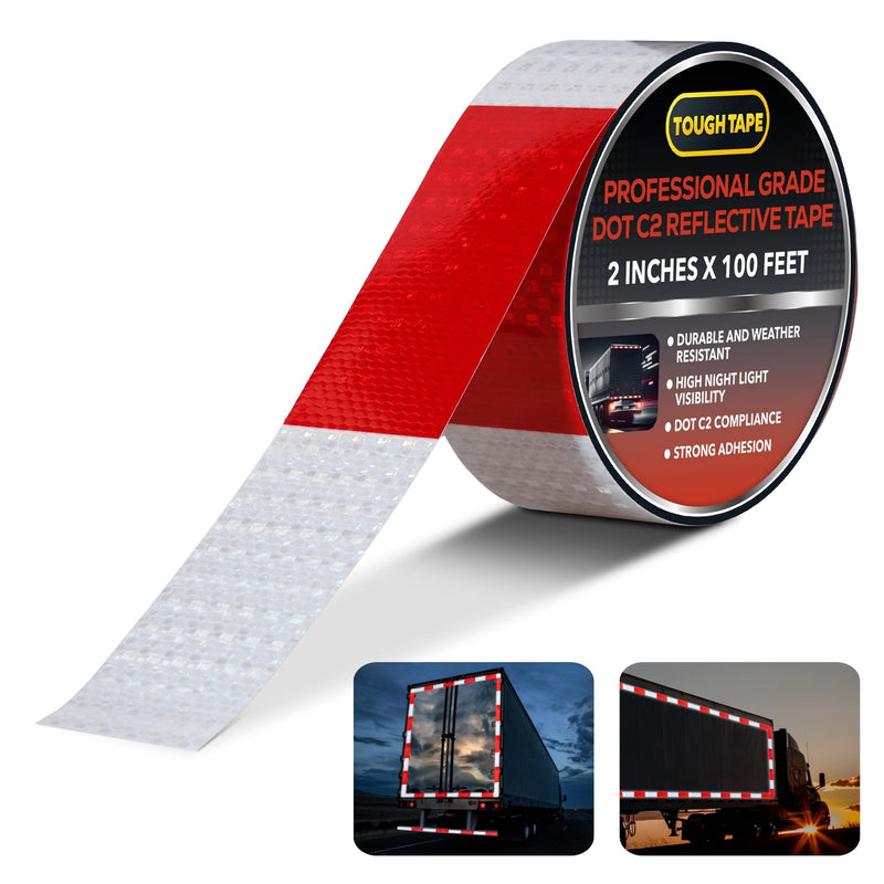 DOT C2 Reflective Tape 2IN x 100 FT - Outdoor Waterproof Conspicuity Tape - Red White Reflector Tape for Trailers, Vehicles, Boats - Strong Reflective Safety Tape for Caution Warning Signs