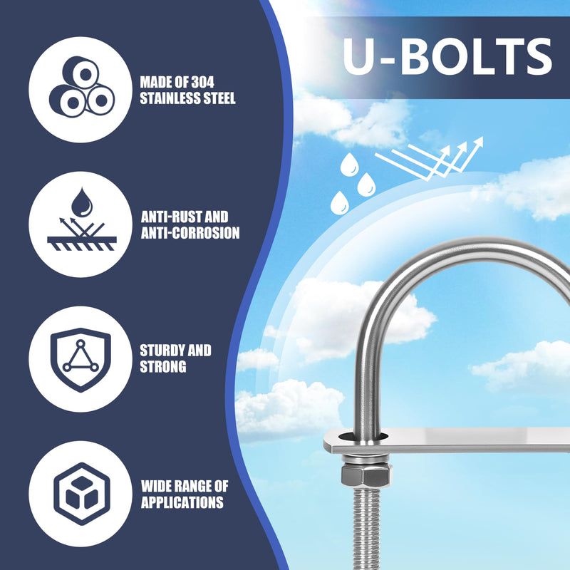 16 Sets M8 U-Bolts,u-Bolts 2" (50mm) Wide,U-Bolts with Nuts M8 x 50mm x 100mm 16