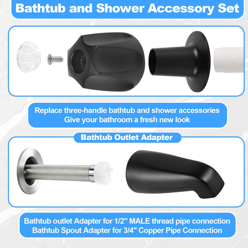 Tub Shower Trim Kit, Shower Knob Handle Replacement and Tub Faucet Spout Kit Compatible with Price Pfister Valve Parts for 1/2'' Pipe MALE Thread Connection & 3/4'' IPS Pipe Inside Thread