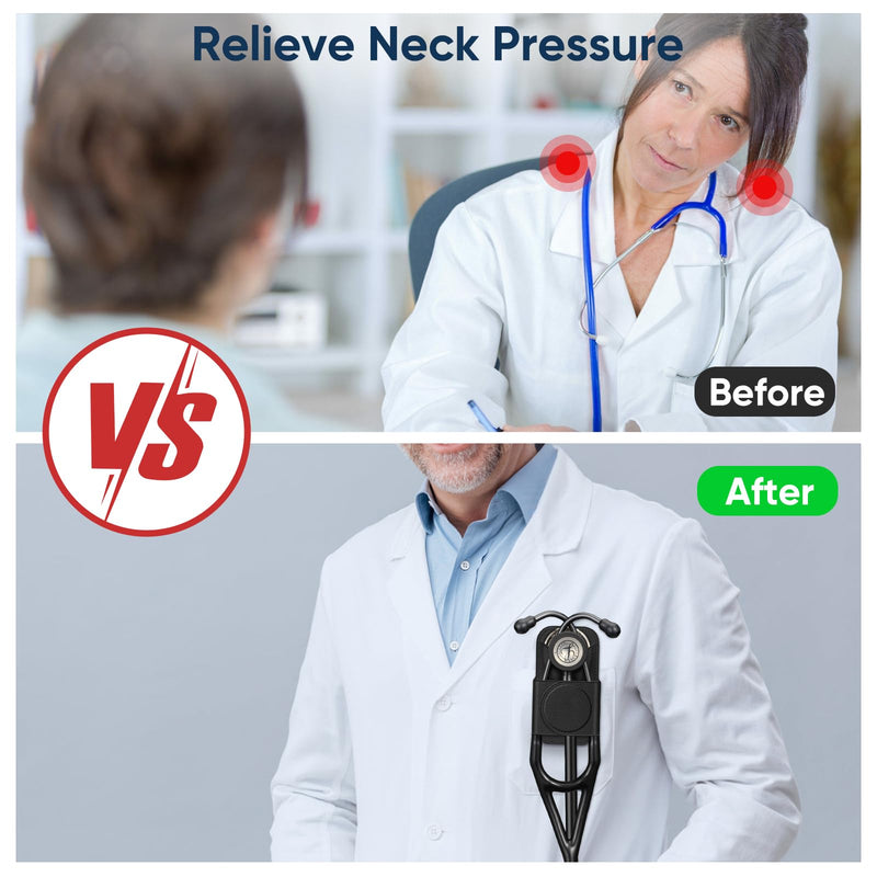 Stethoscope Holder Clip, Magnetic Premium PU Leather Stethoscope Hip Holder Lightweight Portable Holster for Physicians, Nurses, EMT, Medical Students, for 3M Littmann & Most Stethoscope, Black