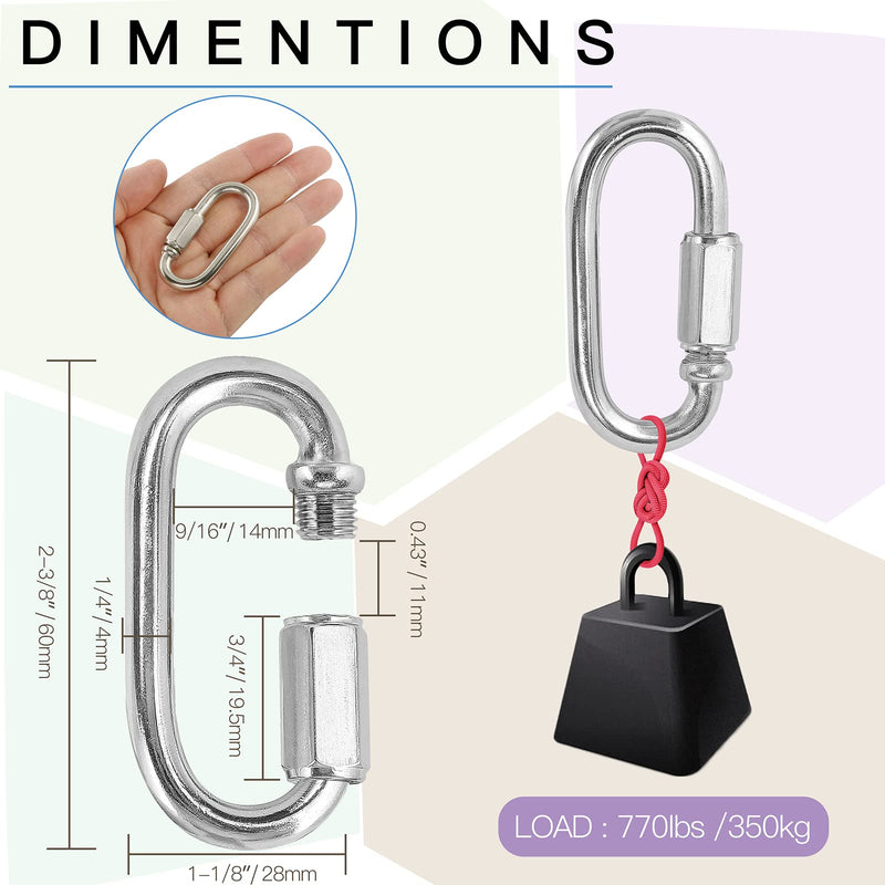 5pcs M6 Quick Link Chain, 1/4 Inch Stainless Steel Quick Links, D Shape Locking Quick Connector - 870lb Capacity