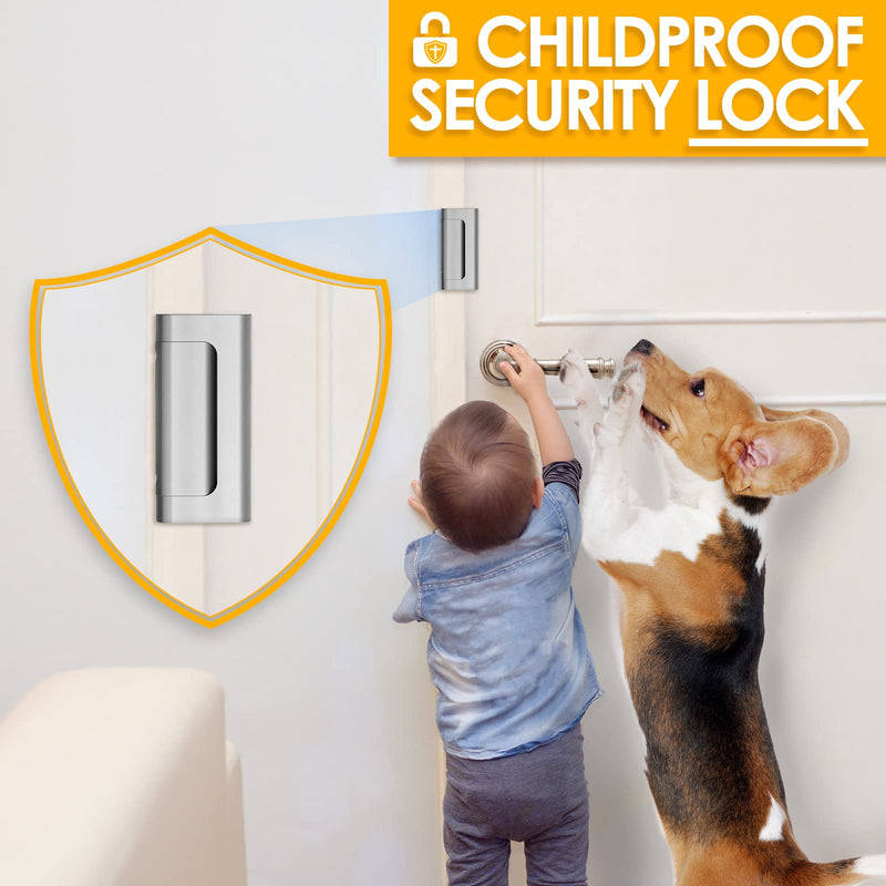 Home Security Door Lock, 2 Pack Childproof Door Reinforcement Lock with 3 Inch Stop Withstand 800 lbs for Top Front Inward Swinging Door, Upgrade Flip High Night Lock to Defend Your Home Kids Silver