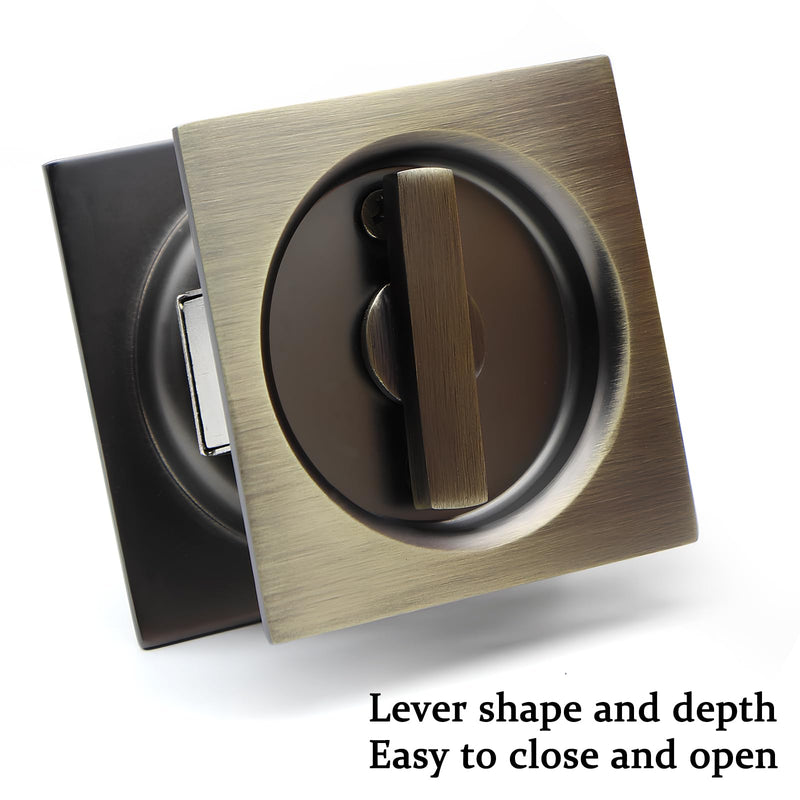 Dontay Pocket Door Privacy Lock and Pull, Stainless Steel 304 Contemporary Pocket Door Knob, Flush Door Handles, Privacy (Bed/Bath) Latch, 2-3/8" Backset, Sliding Barn Hardware (1, Antique Brass) 1