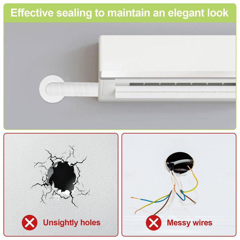 Air Conditioning Line Set Protector Including 2Pcs Mini Split Cover, 1Pcs 8.5in Length AC Sleeve for Through The Wall, and 1 Roll Wrap Tape (White) White-1 set