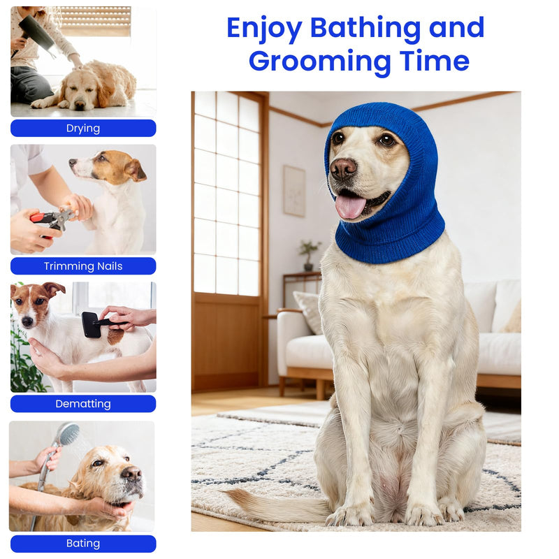 Quiet Dog Ear Muffs 1Pack, Anxiety Relief & Dog Ear Muffs Noise Protection for Grooming, Bathing, Fireworks, and Thunder – Soft Elastic Head and Ear (Medium, Blue) Medium