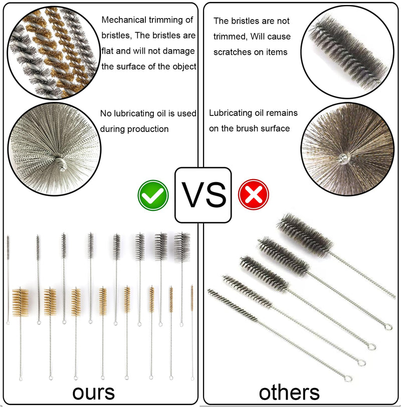 12 Inch Pipe Cleaning Brush Set with Stainless Steel Bristles, Tube Bottle Brush Kit, 8 Sizes for Auto Parts, Bottles, Guns, Tubes, Etc.