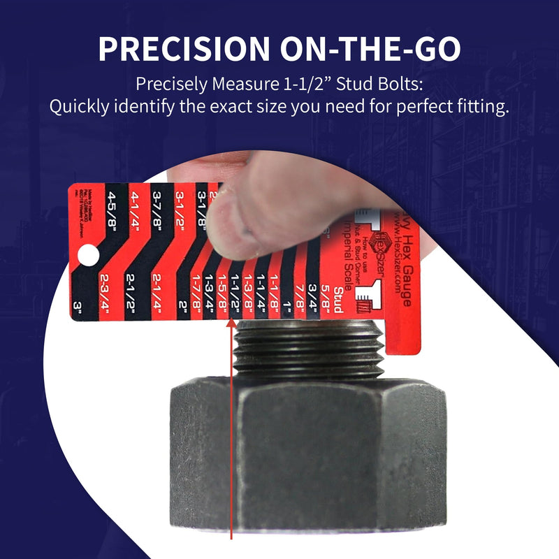 HexSizer 10 Pack Heavy Hex Nut, Bolt & Stud Gauge Tool - Durable Plastic Measuring Gauge Set, Compact, with Protective Vinyl Sleeve - Hardware Sizing Tool Identifier - Inch Measurement (Black on Red) Black on Red