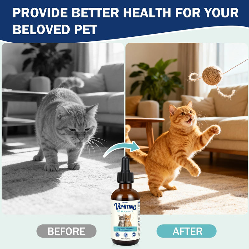 Cat Vomit Remedy for Cats, Vomiting Relief Drops with Probiotics, Digestive Support Liquid Helps Reduce Vomiting Hairballs and Sensitive Stomach, Supports Intestinal Balance Easy to Mix - 2 FL OZ