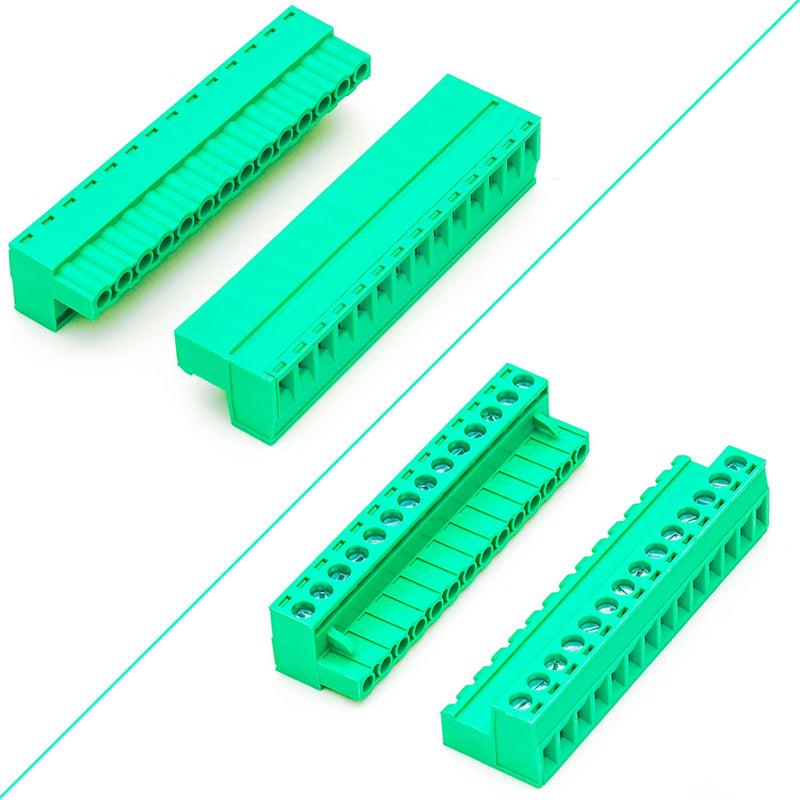 Tcenofoxy 5.08mm Male & Female 2/3/4/5/6/7/8/9/10/11/12/13/14/15/16/18/20/24 Pin Phoenix Connector No Soldering Green PCB Screw Terminal Block Connector (1Set 5.08MF-14Pin) 5.08MM-14P-1Set
