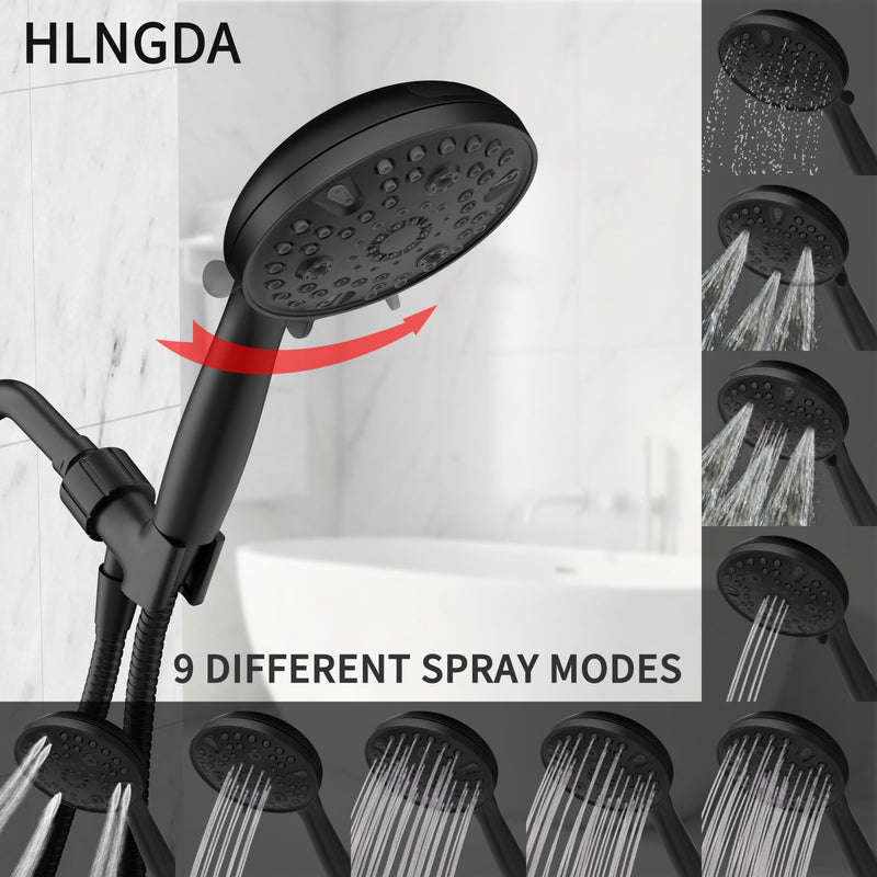 High Pressure Rain Handheld Shower Head Set,Anti-clog Nozzles with Handheld Spray Combo,Fixed Showerhead 6-Mode,59 Inch Hose Bracket Teflon Tape Rubber Washers,Matte Black(MLJ-SC001SGN-2YHS) MLJ-SC001SGN-2YHS