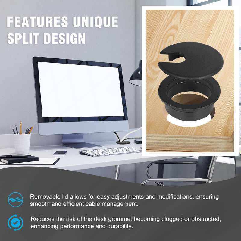 1-3/8" Black Desk Grommet with Bi-Metal Hole Saw, JTemgle Plastic Cable Hole Cover Computer Table Cord Wire Organizer Caps, Desktop Cord Management for Home Office TV Stands Tabletops, 7 Pieces 1-3/8" / 35mm