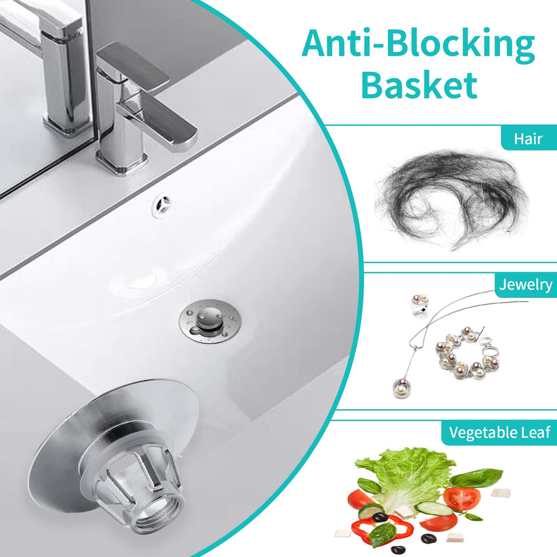Universal Bathroom Sink Stopper with Hair Catcher, for 1.04-1.97 Inch Drain Hole, Spring Core Bathtub Drain Cover, Pop Up Sink Plug Basin Drain Strainer 1.04-1.97'' - NewNest Australia