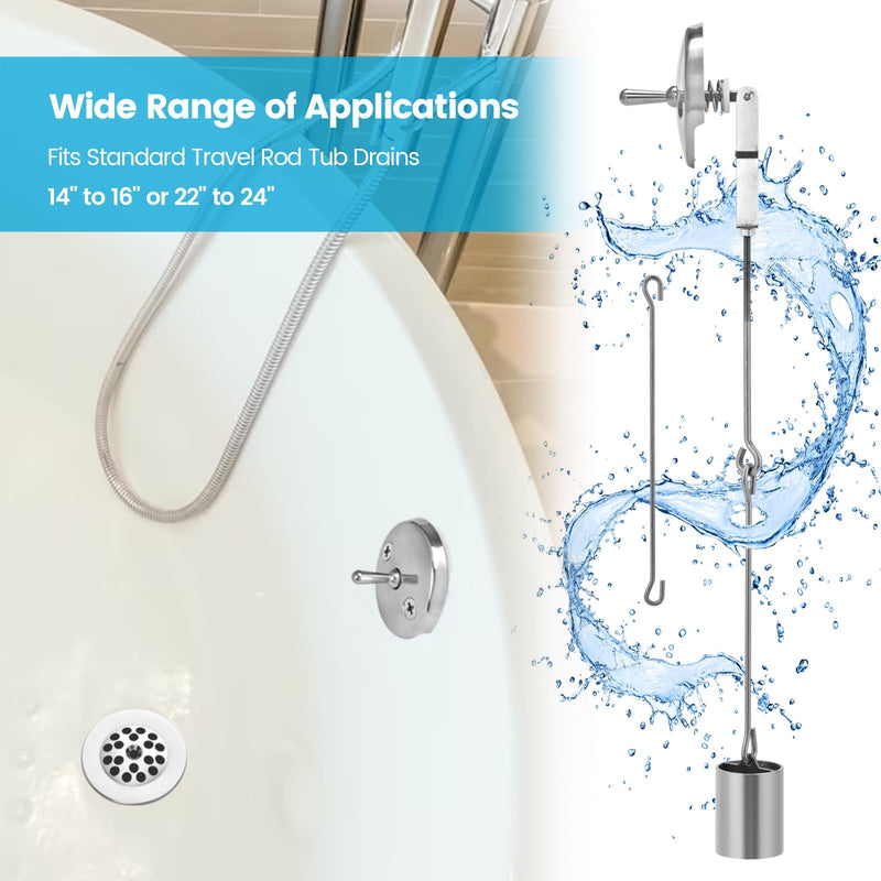 Tub Drain Kit, Bath Tub Drain Linkage Assembly with Trip Lever and Strainer Done Cove, All Components are Made of 304 Stainless Steel, Fit for Trip Lever Bath Tub Waste and Overflow Drain