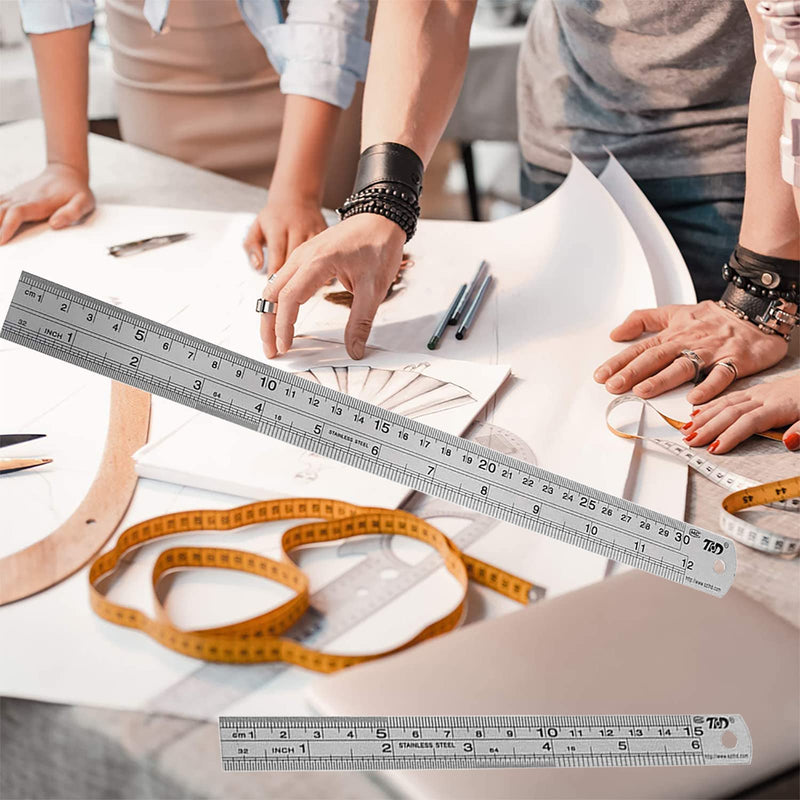 YouOKLight Metal Ruler Set,6 inch Ruler and 12 inch Ruler. Ruler Inches and Centimeters,Metric Ruler 12 Inches,Metal Ruler 12 inch,Drawing Ruler,Flexible Ruler,Precision Measuring Metal Ruler Silver.