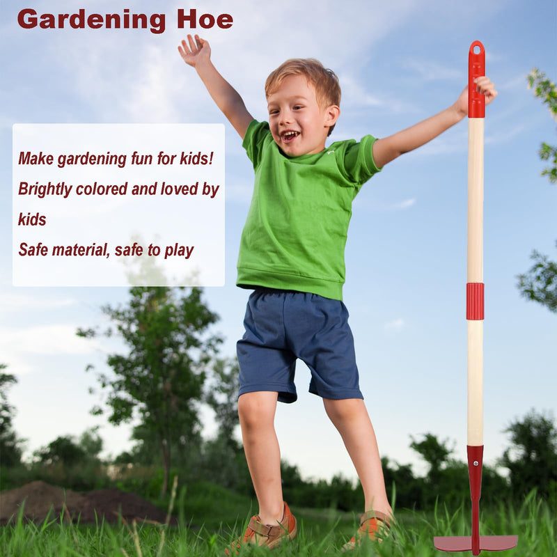 Kids Garden Lawn Hoe-Small Wooden Handle Hoe with Metal Head, 31 inches/ 79 cm Length, for Kids Garden Labor Tool (Red) Red