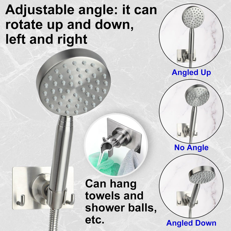 Shower Head Holder All Metal Strong Adhesive and Drilling Screws Two Installation Methods, Adjustable Handheld Shower Head Mount,Stainless Steel Hand held Showerhead Wand bracket A-Style Brushed