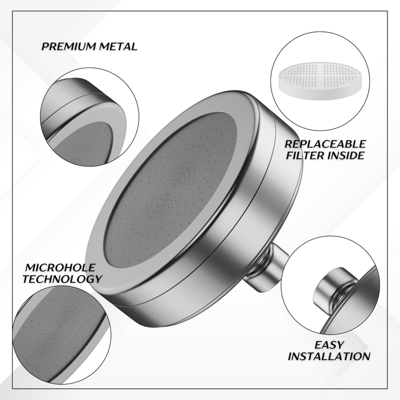 Filtered Shower Head - All Metal With Shower Filters - Fixed Showerhead with Filter - Filter for Hard Water - Remove 90% Chlorine And Dissolved Solids - Improves Skin And Hair