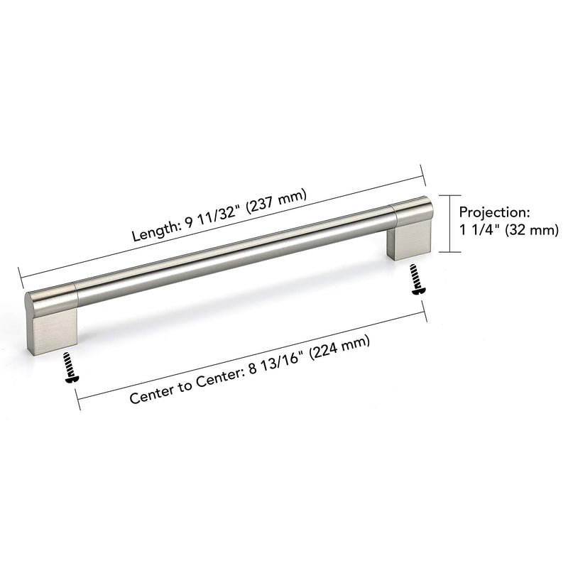 Richelieu Hardware BP527224195 Avellino Collection Center, Contemporary Cabinet Pull, 8 13/16 in, Brushed Nickel (Pack of 2) 1 Count (Pack of 2)