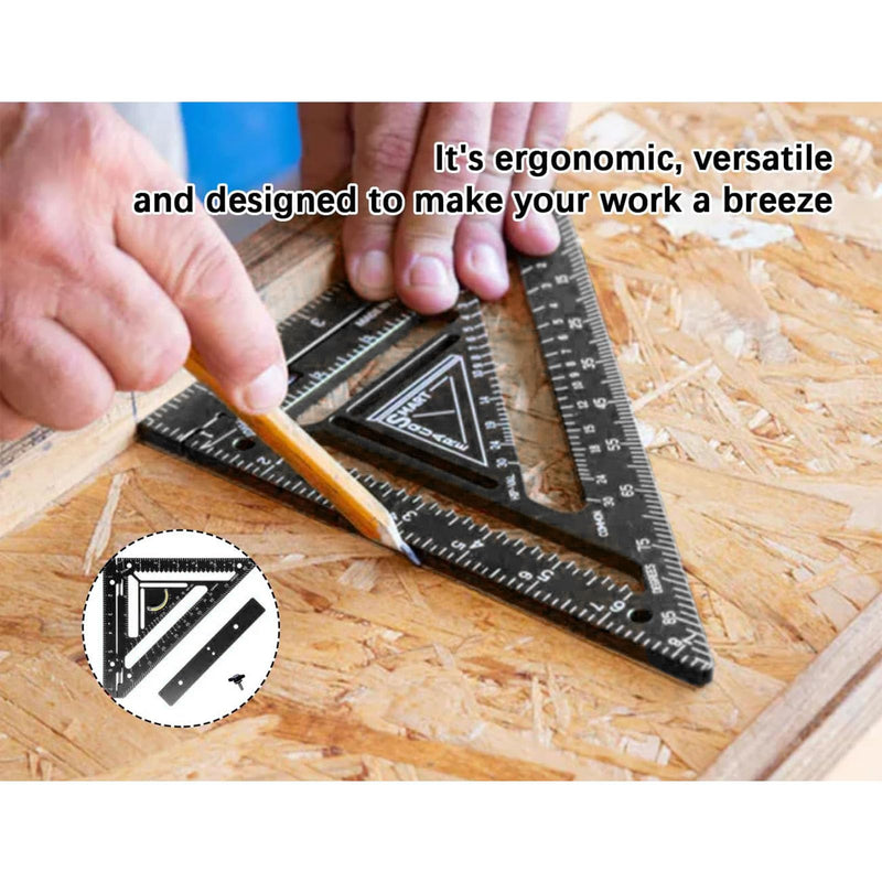 8.3 Inch Rafter Square, Innovative Triangle Carpenter Square with Level and Jig Block, Triangular Ruler Protractor, Precision Layout Tool Carpenter Layout Measuring Ruler for