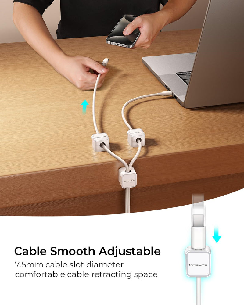 MRGLAS 10-Pack Magnetic Cable Clips Cord Organizer [1s Lock] Cable Holder Clips -Desk Cable Management [Cable Smooth Adjustable], Adhesive Wire Organizer Keeper for Nightstand Desktop Wall Car Office 10 Pack White